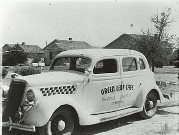 Green Leaf Cafe delivery car, undated