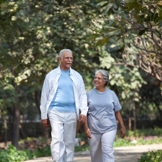 Man and woman walking