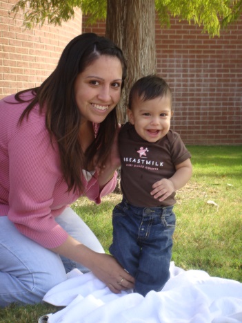 Mother and son in the yard