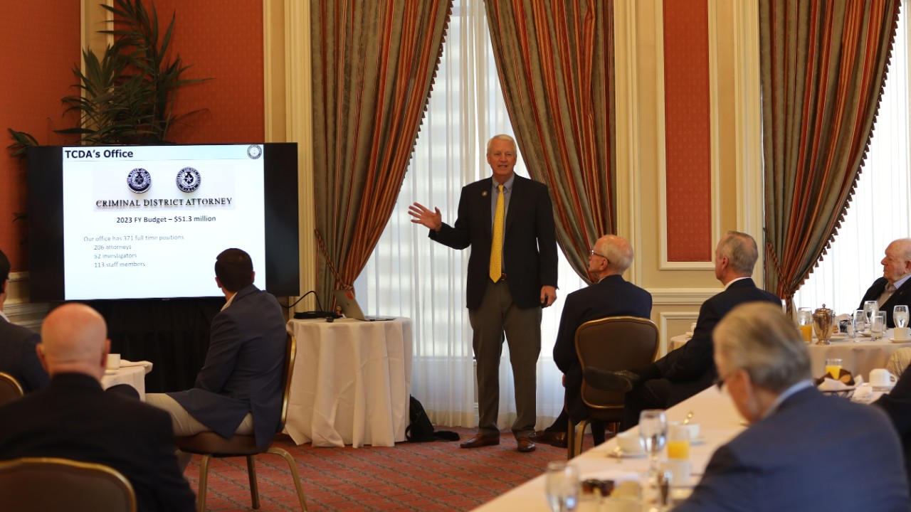 DA Phil Sorrells speaks to the Fort Worth Breakfast Club