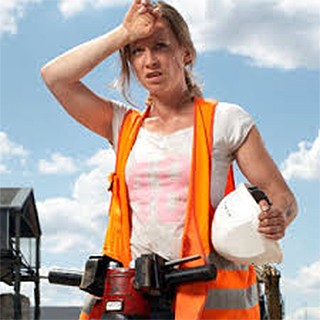 construction woman feeling heat